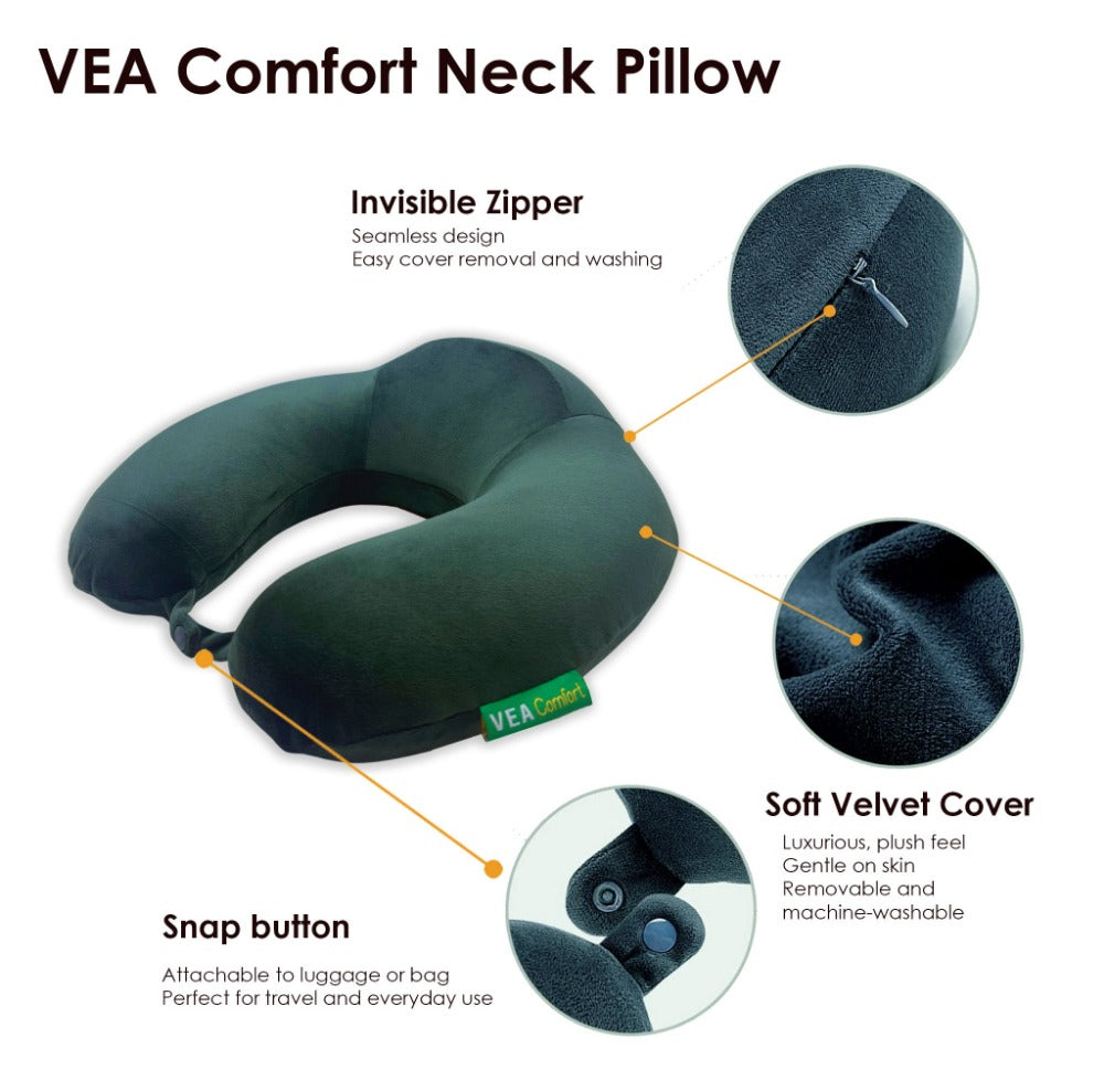 Vea Comfort Memory Foam Travel Neck Pillow Dark Green Customania